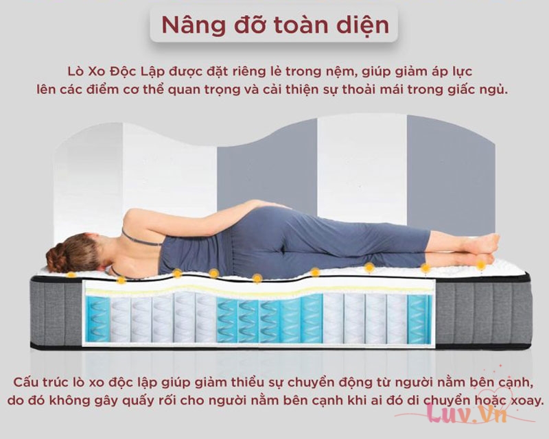 Đánh giá Nệm Lò Xo Túi Đa Tầng D’Loviis Hydric 10 Nệm lò xo túi đa tầng D’Loviis Hydric giúp nâng đỡ cơ thể toàn diện